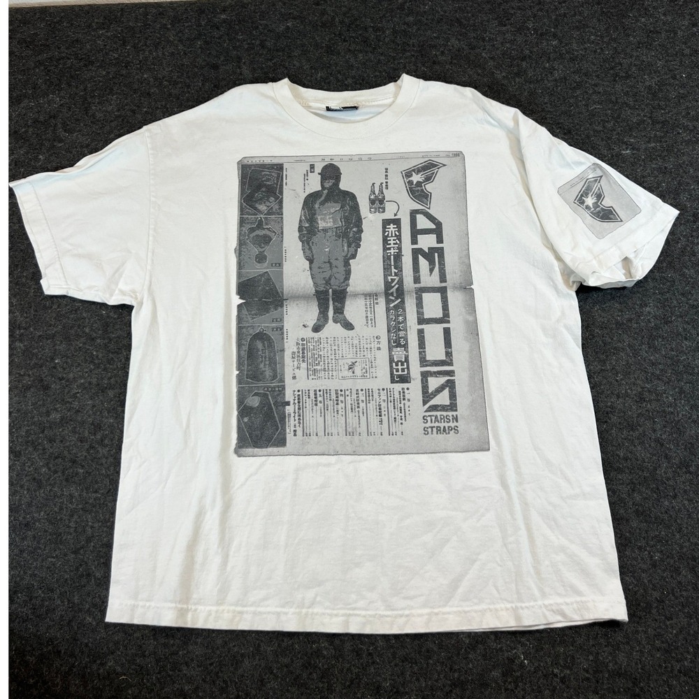 Vintage 90s Famous Stars and Straps Graphic T-Shirt White Japanese News Mens 2XL
